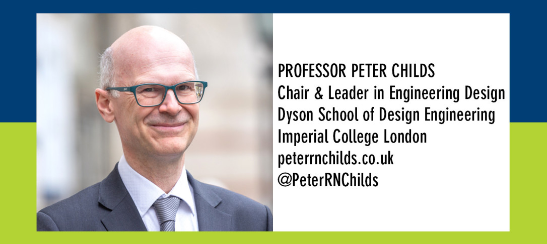Portrait of Prof Peter Childs and text stating his professional titles, institutions and website information 