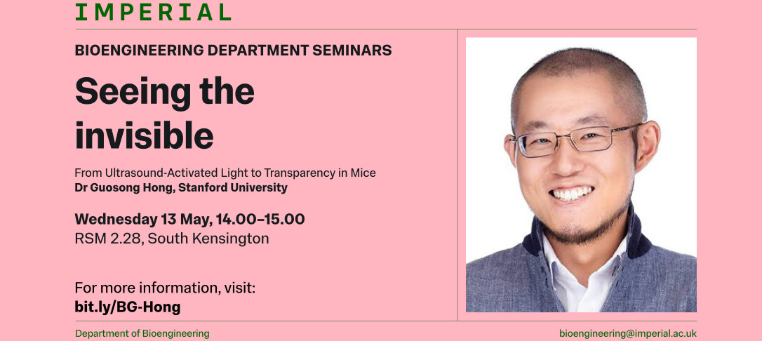Pink graphic for an Imperial Bioegineering Department Seminar
