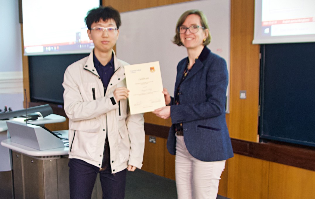 Professor Sandrine Heutz with Hongxuan Wang, winner of the 'Best Industrial Relevance' poster prize
