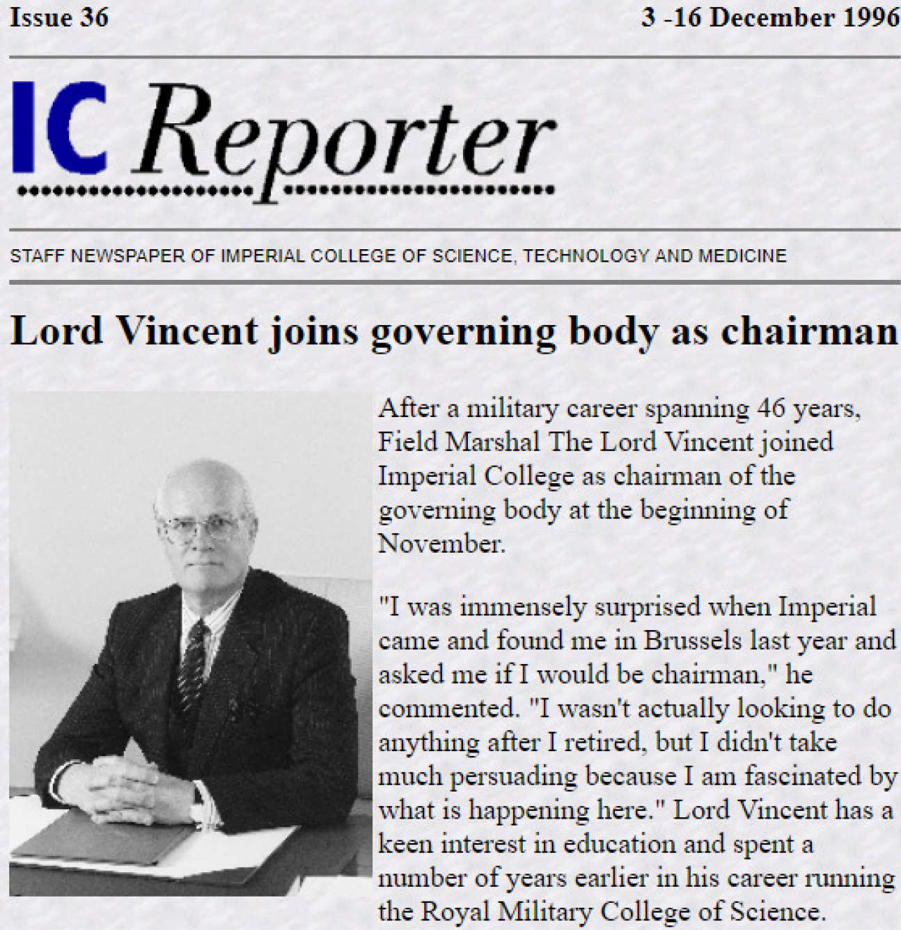 Lord Vincent Field Marshal in Reporter