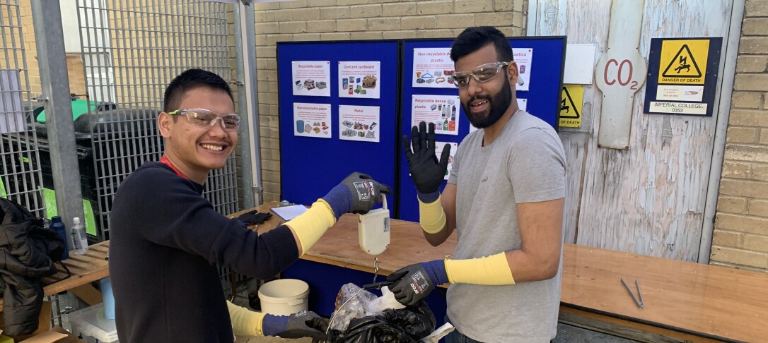Photo of students conducting waste composition analysis.