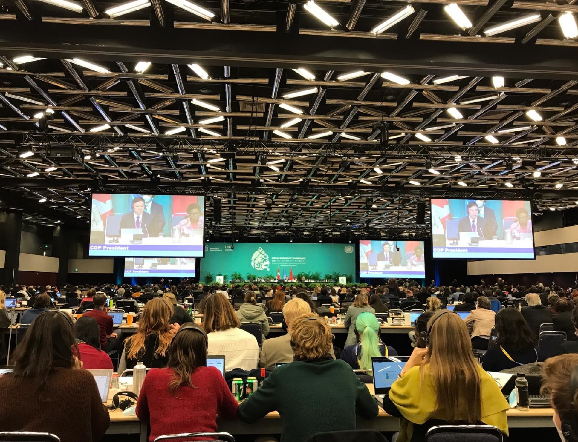 Delegates at the COP15 conference listen to a speaker