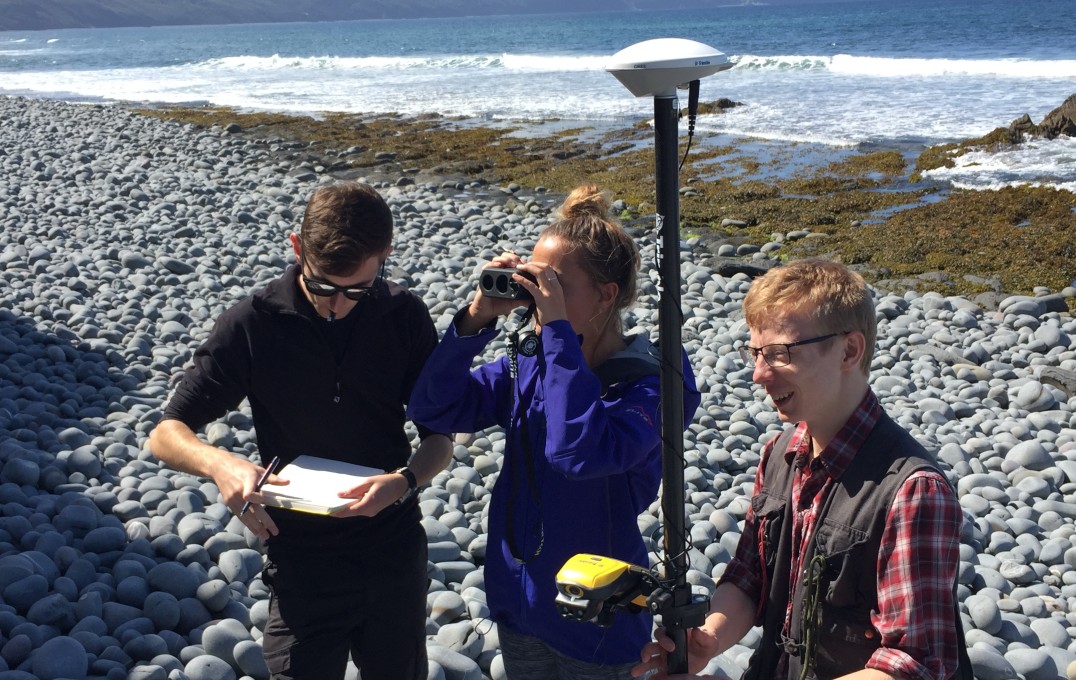 Photo of the researchers collecting samples for analysis. (left to right) Jay Ward, Emily Gusterson, and Alexander Seal