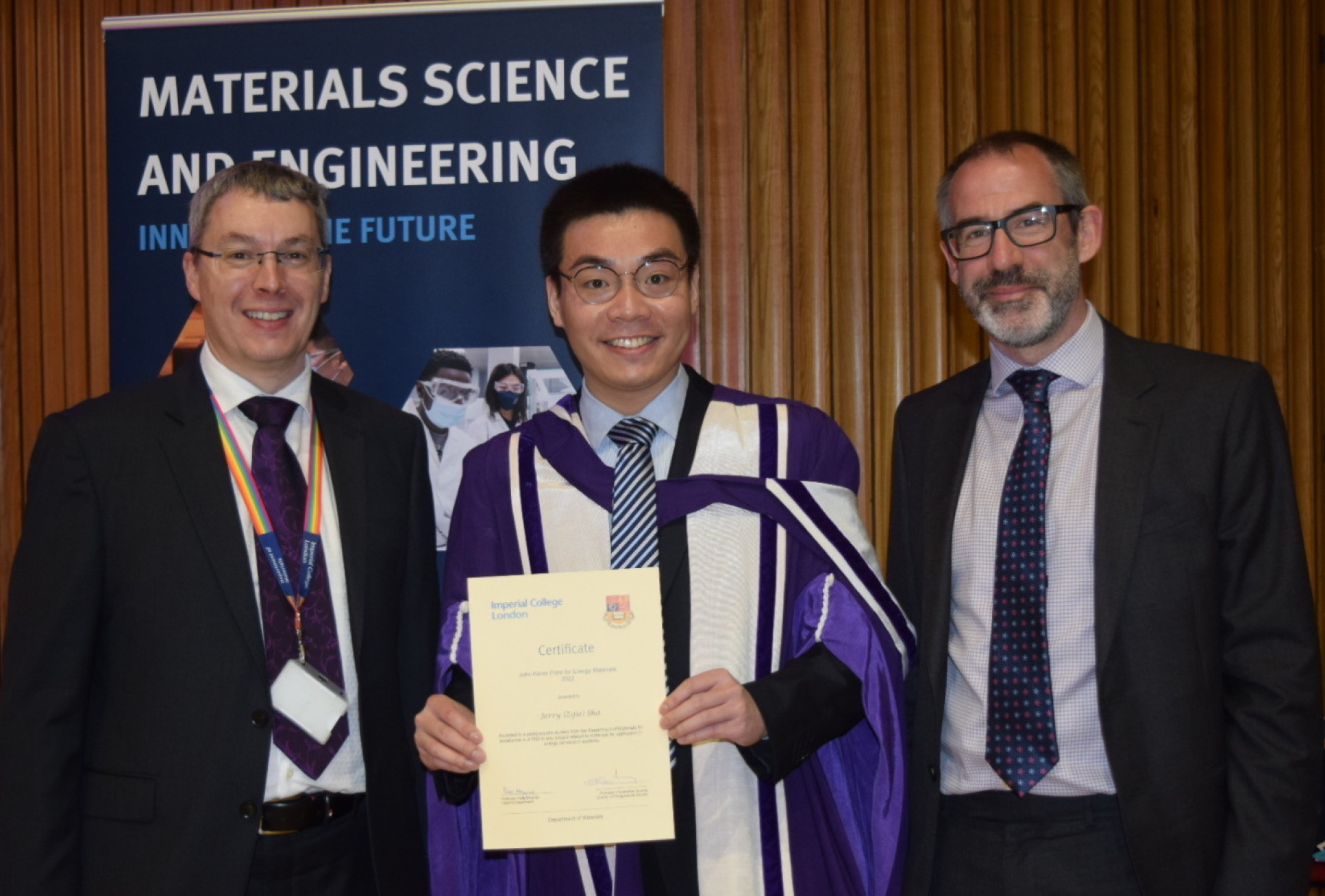 Dr Jerry Sha with Professor Stephen Skinner and Professor Peter Haynes