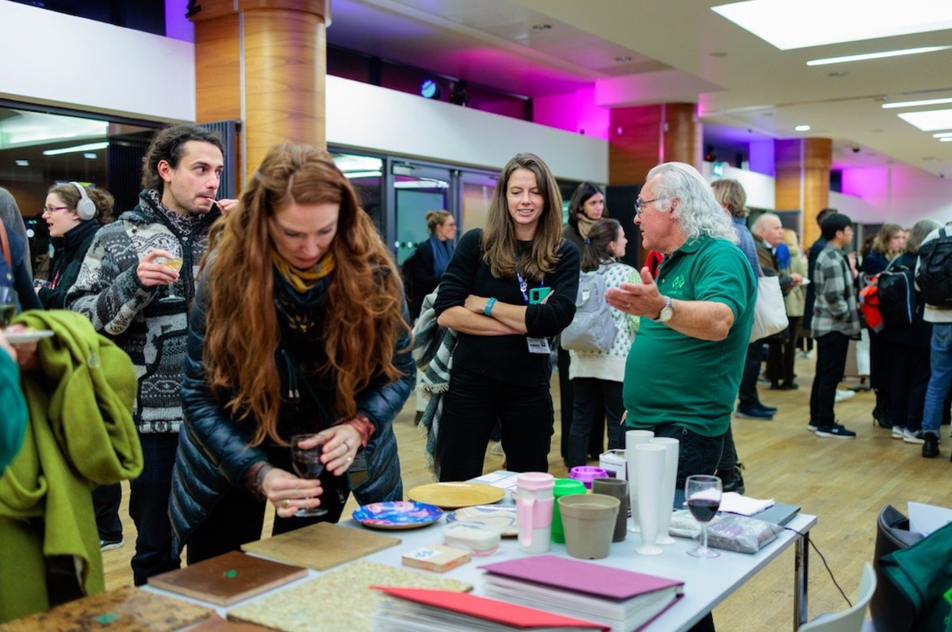 Audience members at the Grantham Annual Lecture visit the innovation stands