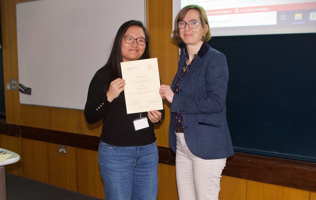 Professor Sandrine Heutz with Jessica Tjandra, second place in the 'Best Speaker' prize