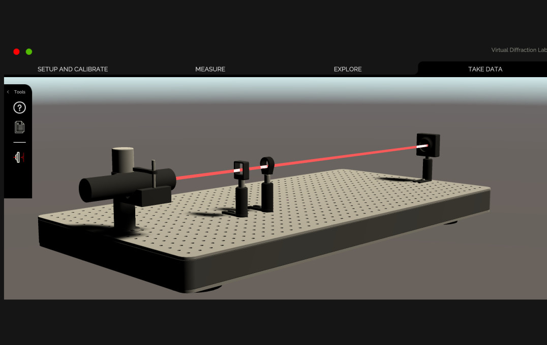 Still from the virtual reality optical laser lab in action