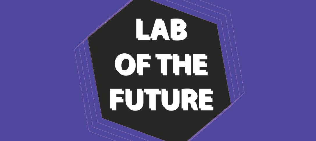 Black hexagon with text Lab of the Future