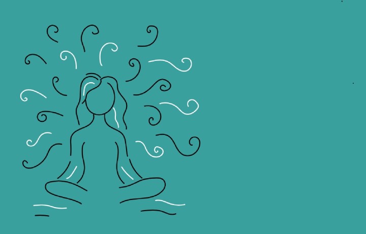 An illustration of a woman meditating cross-legged
