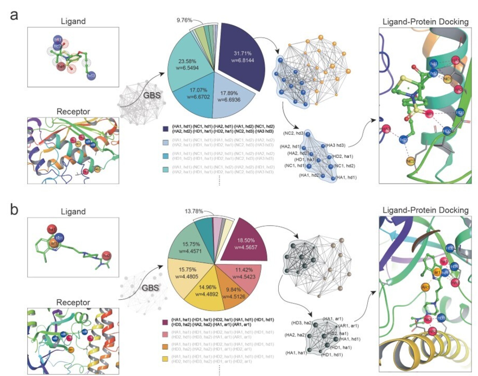 Proteins structures, pie charts and network maps