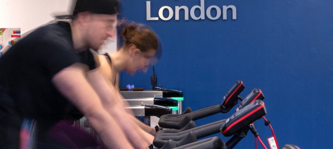 People on exercise bike