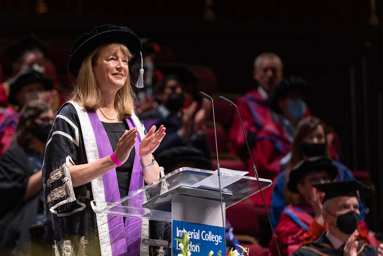 Professor Alice Gast at lectern