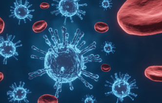 An illustration of coronavirus in the bloodstream