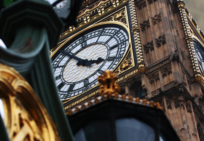Clock face on Elizabeth Tower at the Houses of Parliament