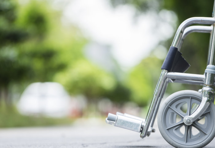 Close up of footrest on wheelchair