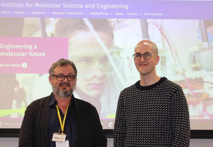 Thomas Knopfel (left) and Matt Fuchter (right) presented their IMSE Lunchtime Seminar to a packed lecture theatre in the Molecular Sciences Research Hub at Imperial's White City Campus.