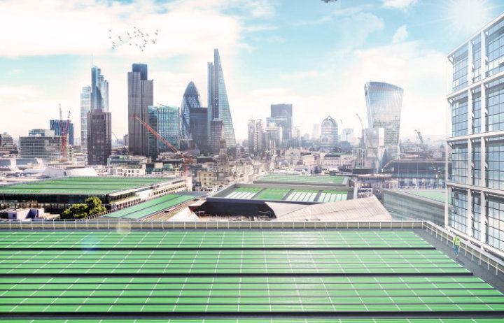 Artist impression of Arborea panels on London roofs (credit: Imperial College London // Thomas Glover)