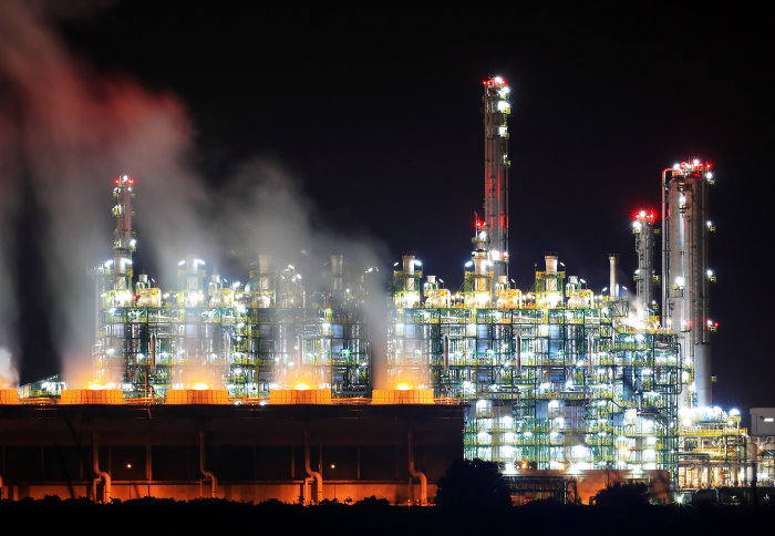 Oil refinery at night