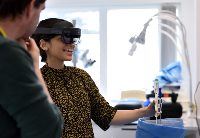 Student trying out augmented reality headset