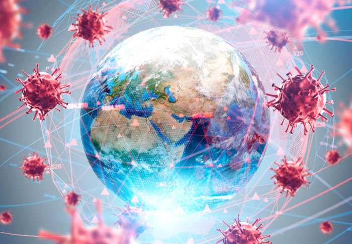 Concept of the planet surrounded by viruses