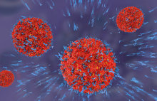 Illustration of antibodies attacking virus