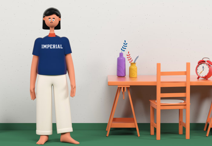 A cartoon woman with a blue 'Imperial' tshirt on