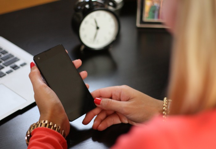 A woman using a phone