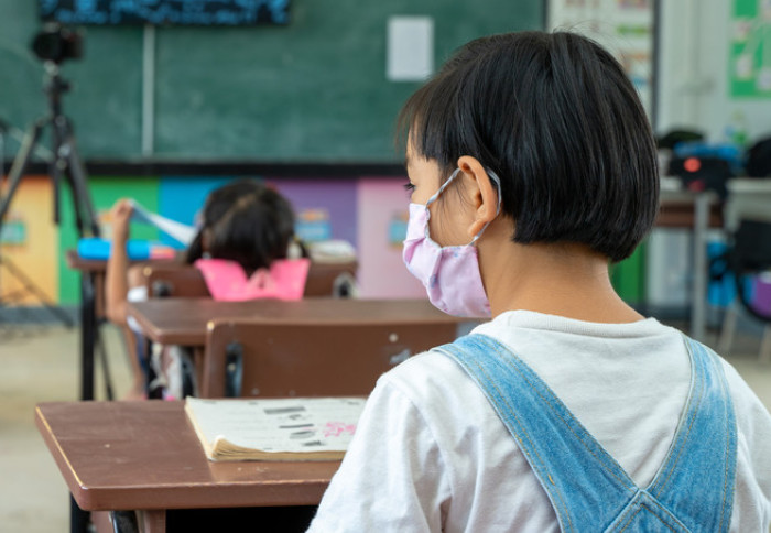 School child wearing a mask