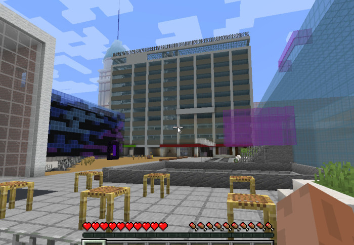 Dalby Court, the EEE Building and Queen's Tower as featured in the game