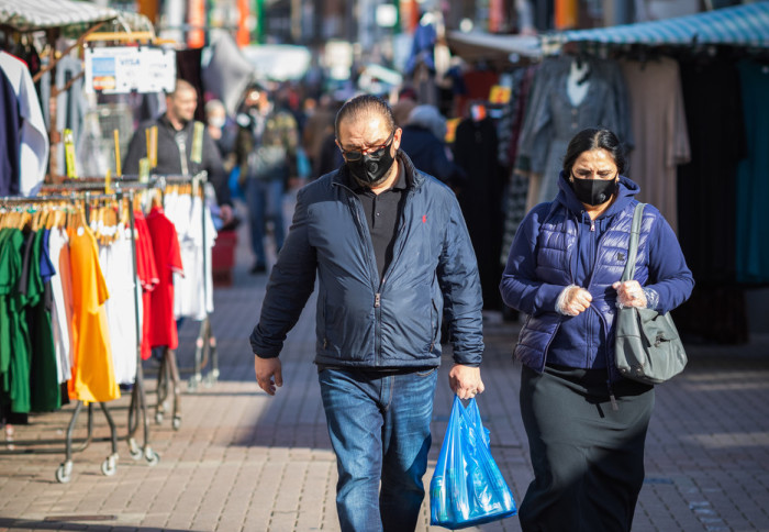 Couple walking in market