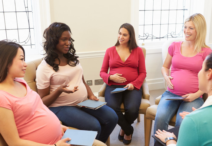 A group of pregnant women at an antenatal class