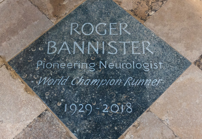 A plaque commemorating Roger Bannister in Westminster Abbey