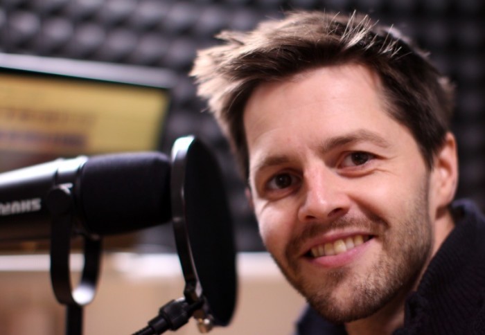 Pete Knapp pictured with recording equipment