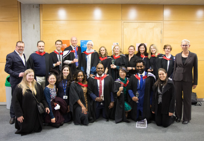 Graduates from the Global Master of Public Health with Professors Helen Ward and Paul Aylin and the teaching fellows