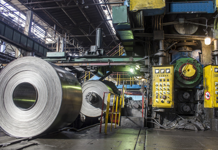 Coiled steel in a factory