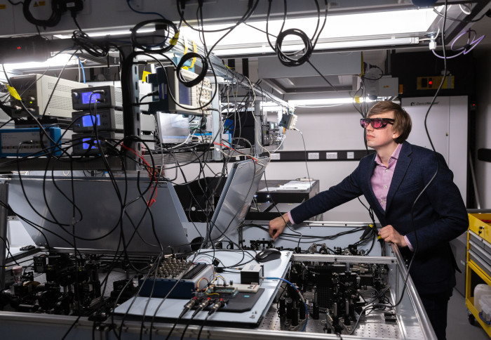 Researchers from the Bakulin Ultrafast Optoelectronics Group working in the Molecular Sciences Research Hub at Imperial's White City Campus.