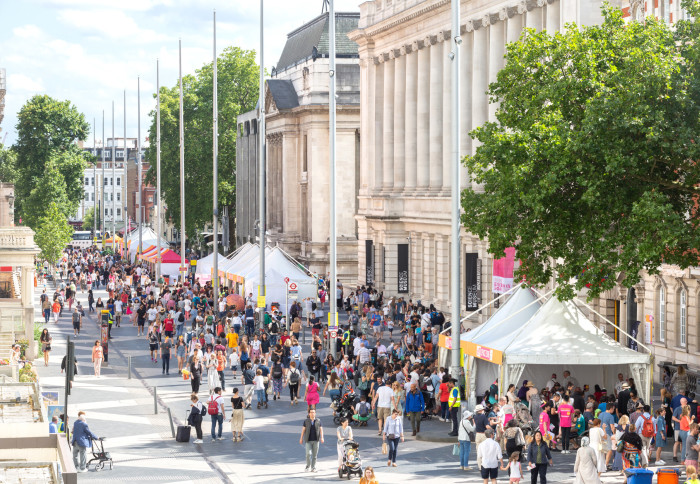 Aerial view of crowds on Exhibition Road