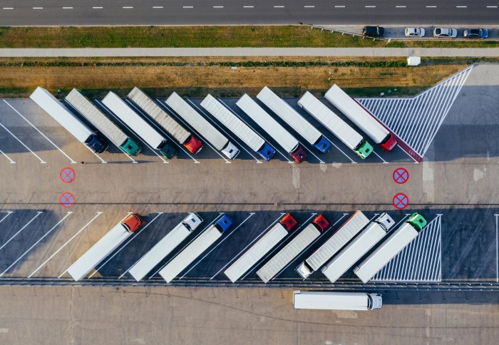 Air view of delivery trucks