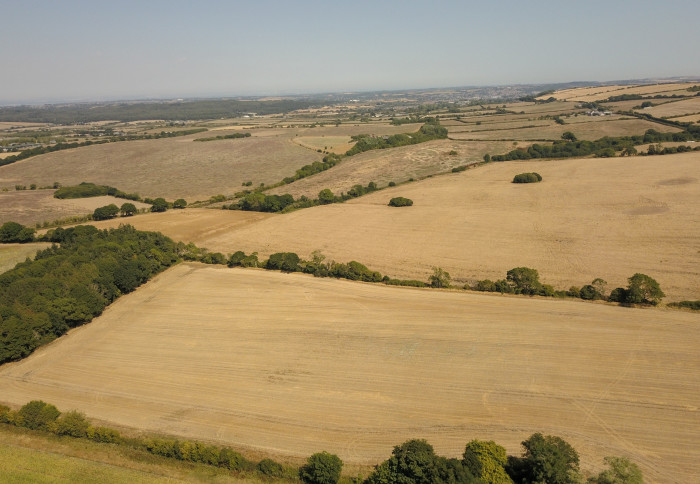 Aerial view of dry farmland during summer 2022