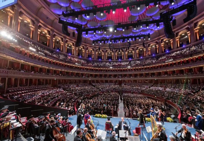Royal Albert Hall filled with spectators as graduates process across the stage