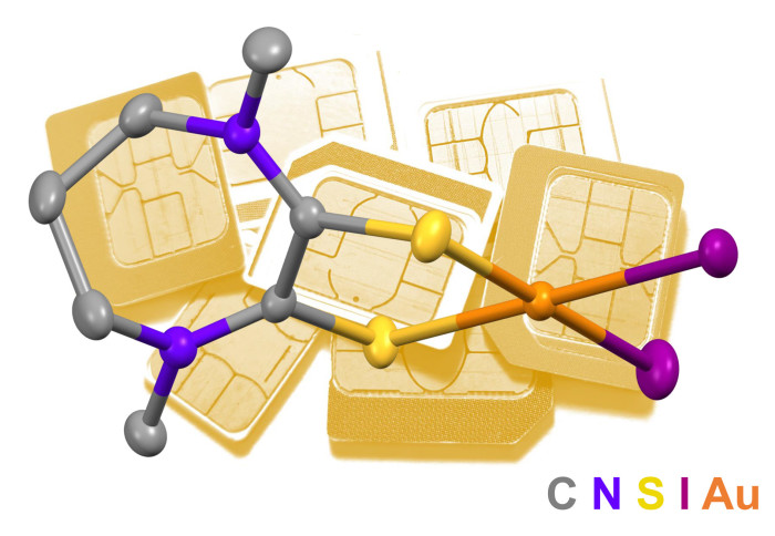 SIM cards overlaid with a molecule colour coded for different elements