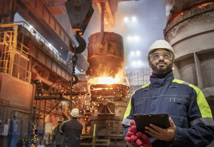 steelworker during steel pour in steelworks