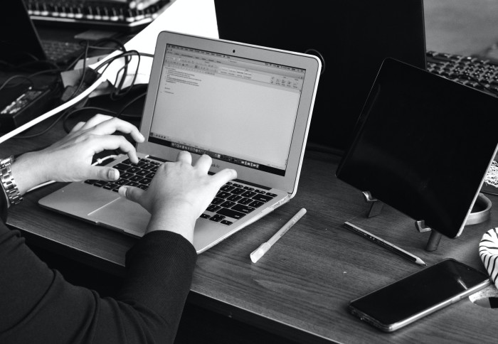 Person at a computer for a hackathon