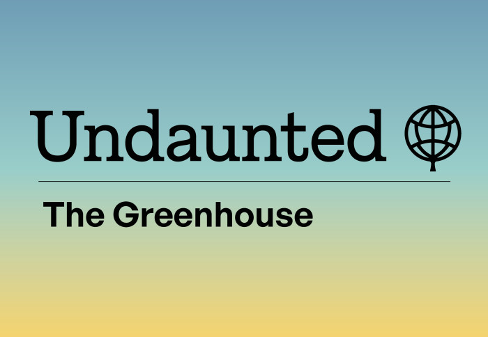 Undaunted Greenhouse logo on pale yellow and blue background