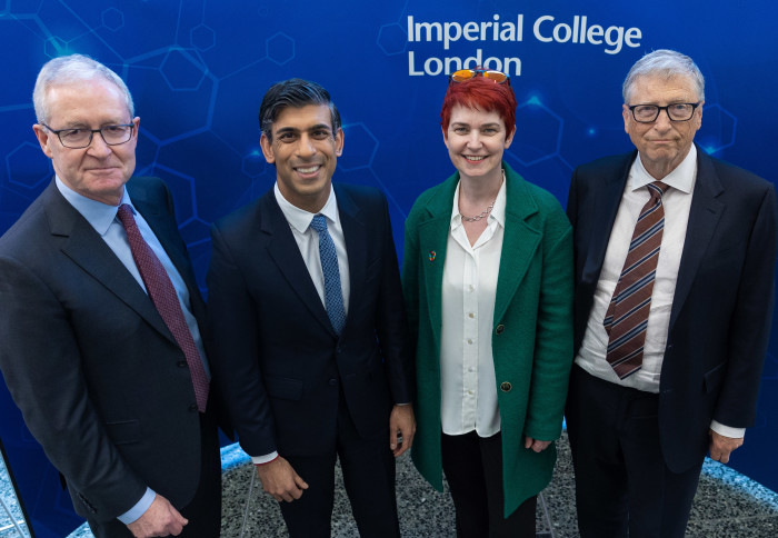 President Hugh Brady, Prime Minister Rishi Sunak, Professor Mary Ryan and Bill Gates