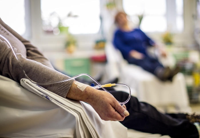 Cancer patients receiving chemotherapy treatment in a hospital.