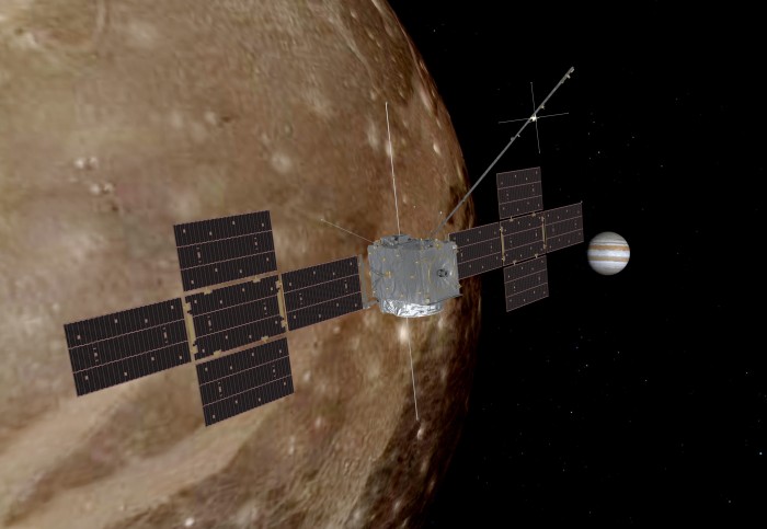 Illustration of a spacecraft at Ganymede