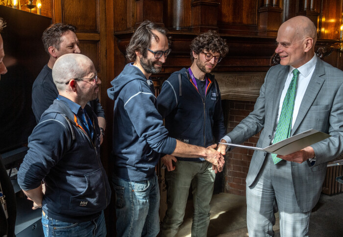 Ian congratulating  the Hackspace team