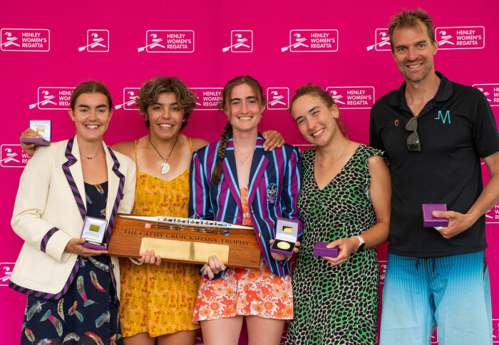 The Aspirational Academic Coxless Four ‘A’ collecting the Cathy Cruikshank Trophy