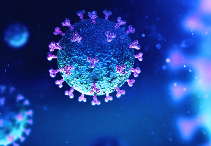 A depiction of a COVID-19 virus